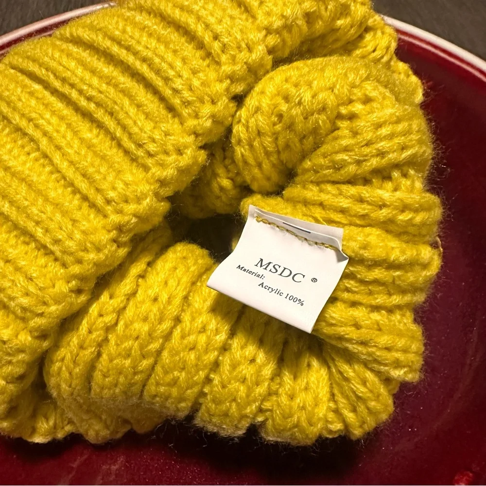 Brand New MSDC Women's Knit Mustard Yellow Beanie featuring a Playful‎ Pom-Pom